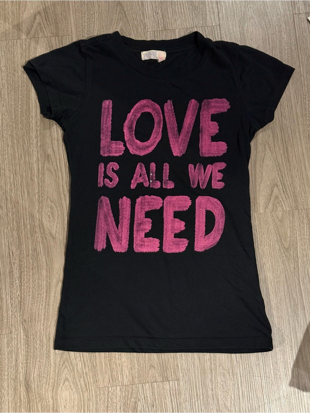 Women’s 2000s Ardene brand baby T-Shirt with Pink "LOVE IS ALL WE NEED" Graphic